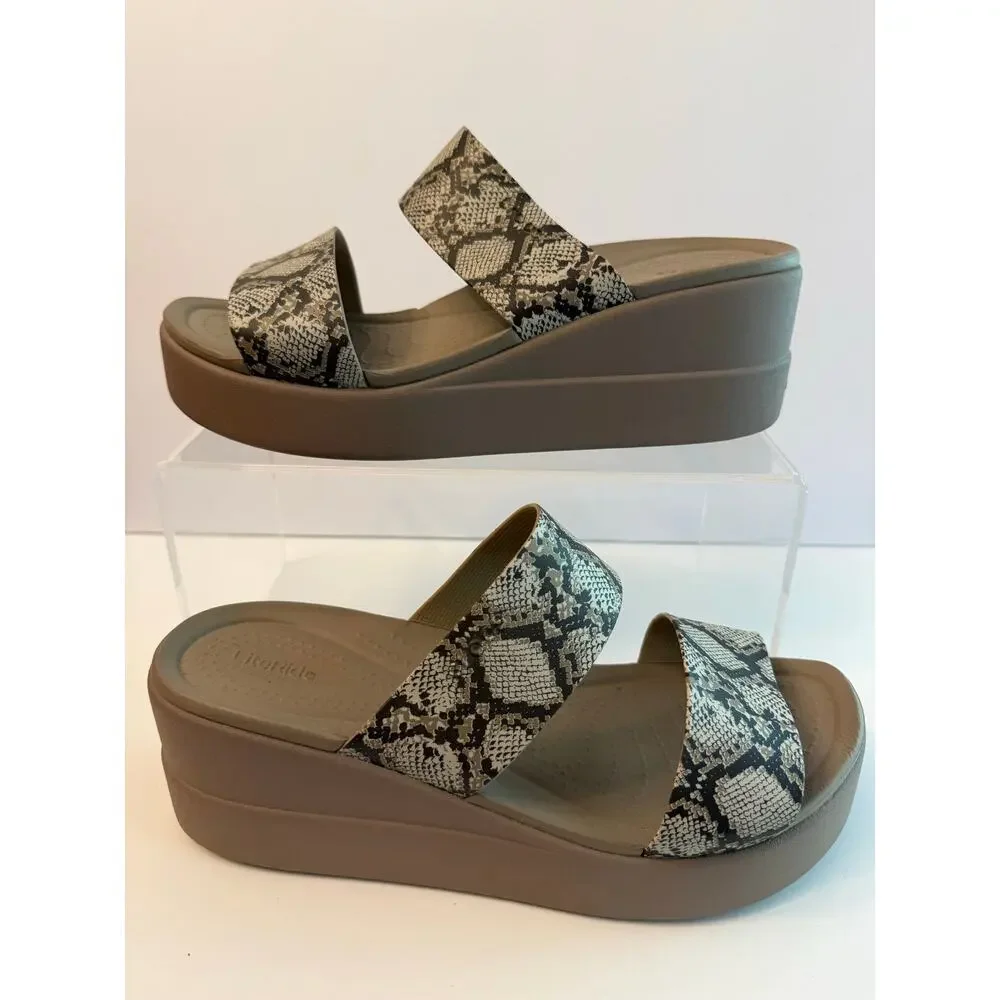 CROCS Brooklyn Mid Wedge Platform Sandals Women’s Size 10 Tan Snake Print 206219